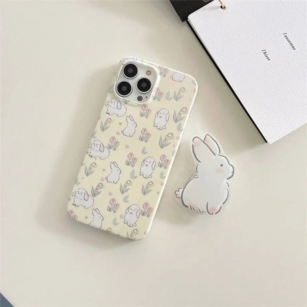 Beige Floral Easter Bunny Phone Case w/Rabbit Hold/stand iPhone 13 Pro Max NEW